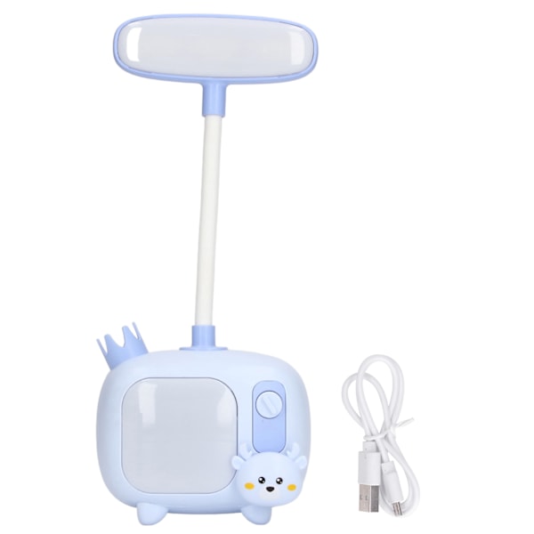 Leselampe for barn, TV-stil base, silikon, svanehals, USB-lading, myk LED-lampe, skrivebordslampe for studenter, arbeid, blå