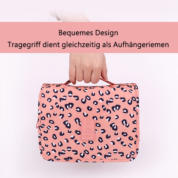 Essential Traveler: Portabel Toalettväska, Krokdesign Slitstarkt Material För Män Och Kvinnor, Rosa Leopardtryck