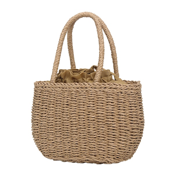 Mote-Håndveske i Straw Weave for Kvinner - Handlepose, Strandveske, Reisekurv (Khaki)