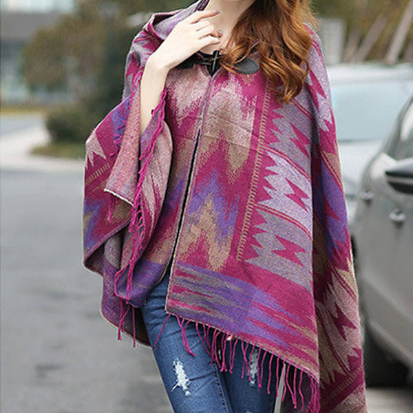 Bohemeagtig Casual Shawl med Frynser Poncho Løst Vintage til Kvinder