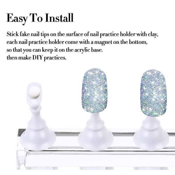 2 set Akryl Nail Art Practice Stands Magnetiska Nageltips Hållare Träning Fingernagel Display Stand DIY Nail Crystal Hållare Black+White