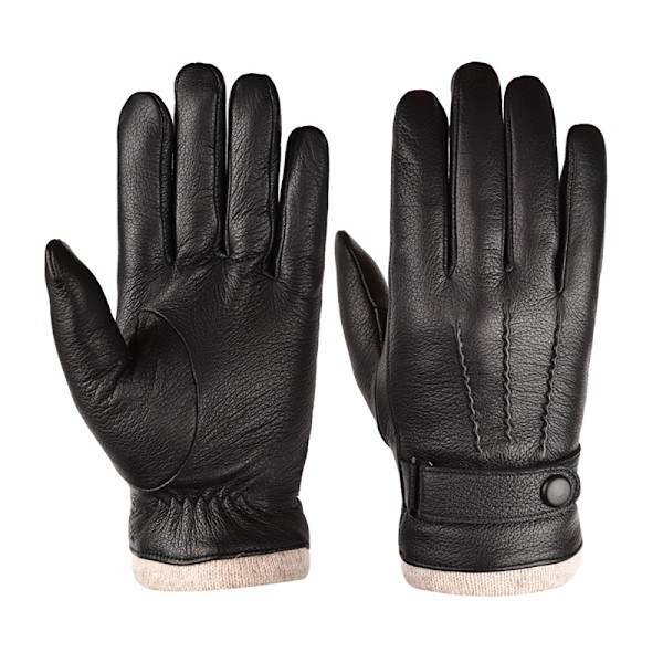 Men's Winter Warm Outdoor Casual Leather Gloves Non-Slip Touch Screen Texting Suitable Wool Lining Soft Windproof Genuine Leather Gloves