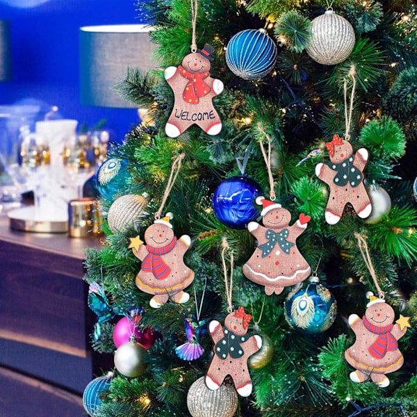 Pepparkaksgubbe Ornament, Perfekt för Familjetid, Julgransdekorationer i Trä med Blandade Figurer, Bedårande Handflatstorlek (8 st)