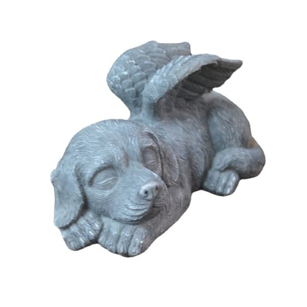 1 stk. harpiks statue kæledyr engel sovende hund statue - minde sta