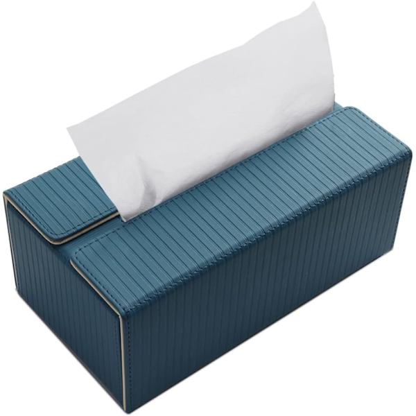 1 stk. (Blå+Aprikosstriper) Rektangulær Tissue Box i Lær