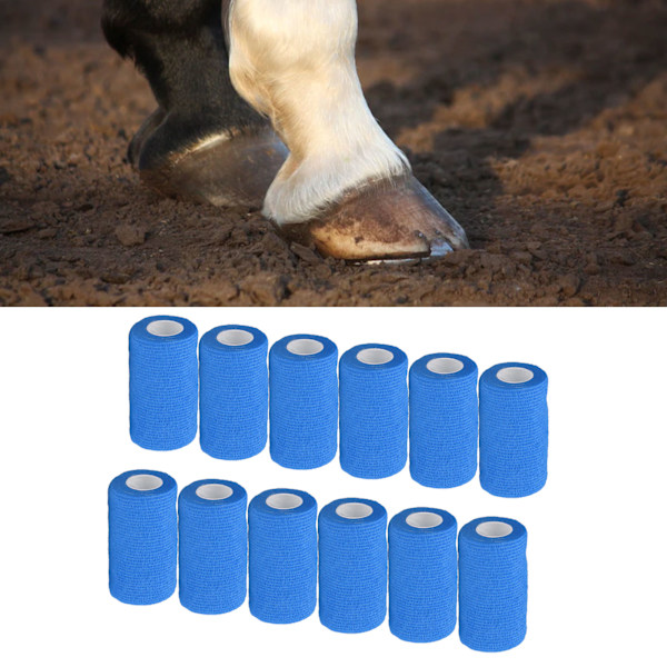 12 stk. Bandage Wrap Natur Latex Elastisk Selvklæbende Wrap til Køer Hunde Heste 10cm Blå