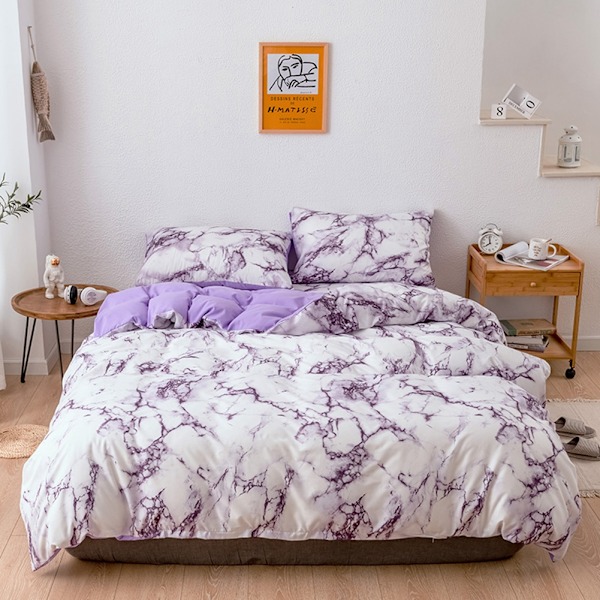 Elegant Marmorbäddset, Vändbart Komfortset med Poly Mikrofiber, 3 Delar Queen Size för Året-Runt-Mysighet och Lyxig Estetik