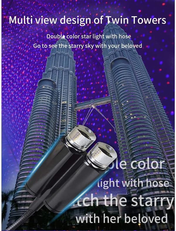 USB Nattlys Stjerneprojektor, 2 i 1 Auto Bil Tak LED Lys, A
