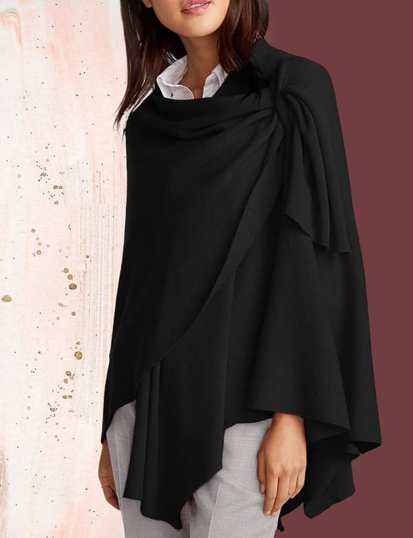 Ponchosjal för damer, kashmirliknande stickad cape-kofta, present