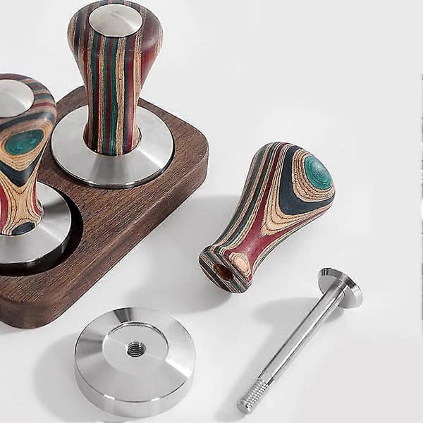 53mm Kaffetamper med trehåndtak, base i rustfritt stål, pulverpresse, solid hammer, kaffetilbehør Fo