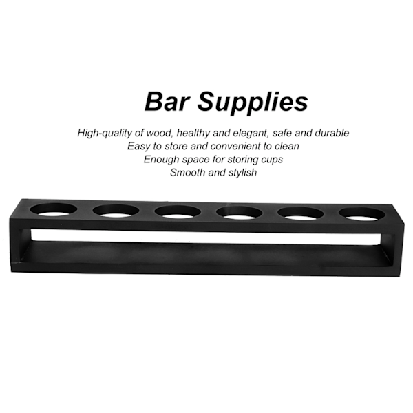 Svart trevinstativ for vinglass, koppholdere, stativ for hjemmebar, restaurant, bryllup, svart rett 6 hull