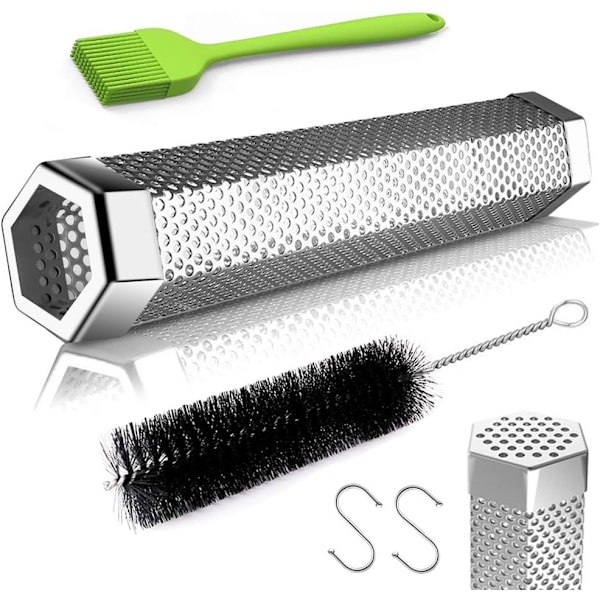 Sekskantet Pellet Røykerør, BBQ Vedpellet Røykerør i Rustfritt Stål, For Enhver Grill Eller Røyker, Massive Diffusjonshull, Opptil 5 Timer