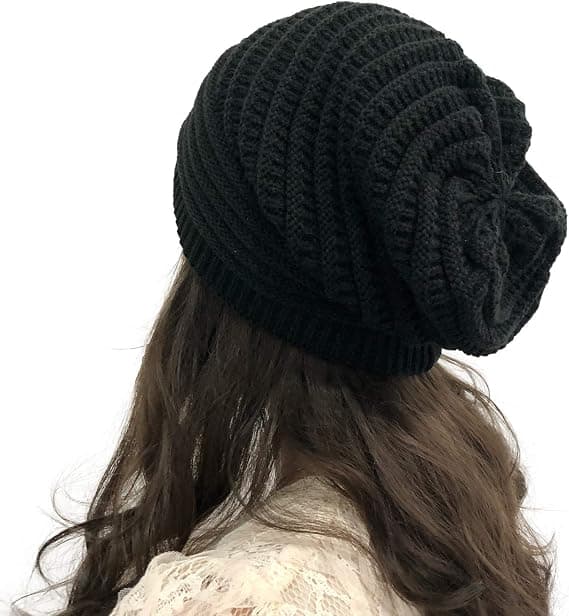 Dam Kabelstickad Mössa Slouchy Stickade Hattar Skull Cap