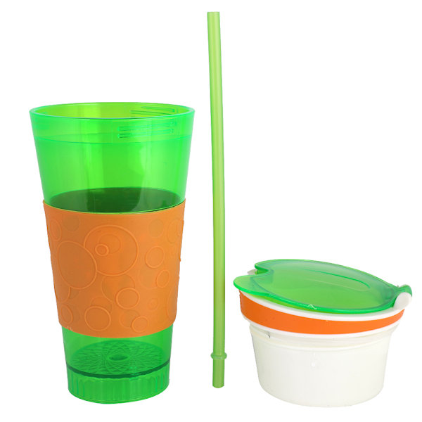 2-i-1 Snack og Drikke Rejsemug Kid Rejsekrus Drikkeholder, Drikke Snack Kop (gul+grøn)