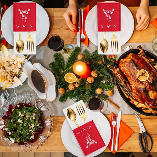 Bordbestikk Erme 4 stk Rektangulær Bestikkpose Bryllup Sølvtøyduk Julelomme Klut Bestikkholder