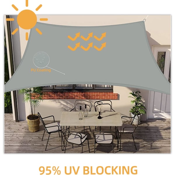 Vattentät skugga 3x3m, rektangulär skugga tyg UV-skydd för utomhusträdgård terrass balkong