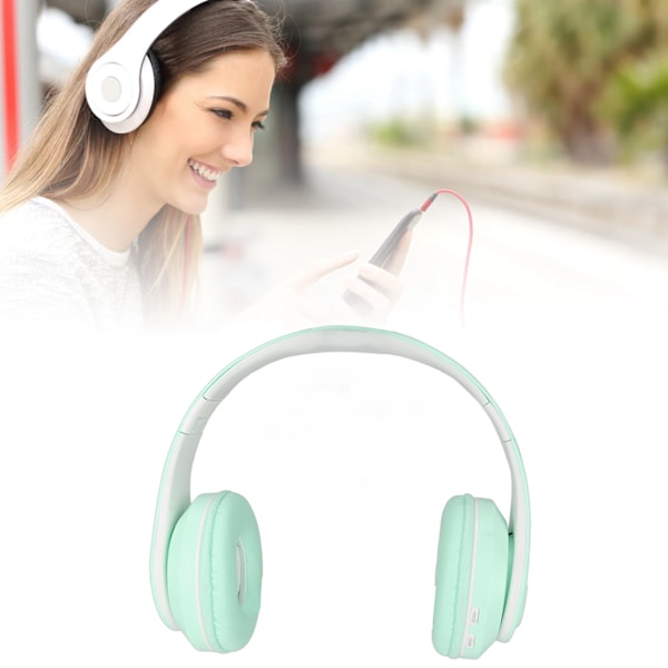 Bluetooth-headset med brusreducering, hopfällbara trådlösa over-ear-hörlurar med färgglatt ljus för telefon, bärbar dator, grön