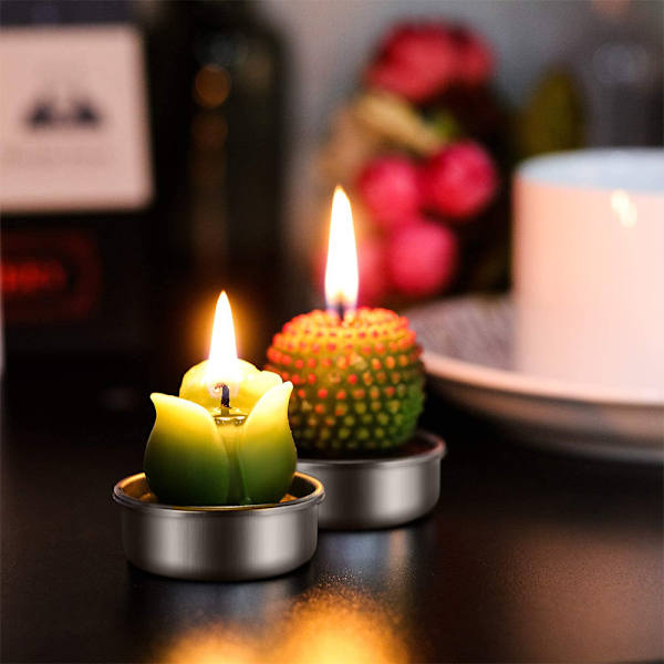 12 st Cactus Rose Tealight Ljus Handgjorda Delikata Succule