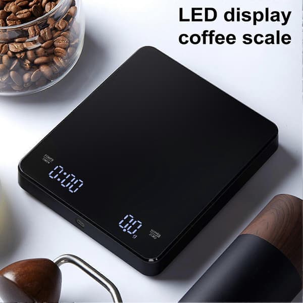 Digital kaffevægt med timer LED-baggrundsbelysning, display, tarafunktion, højpræcisionssensor 0,1g nøjagtighed 3kg/0,1g espressoskala til pour over og dryp
