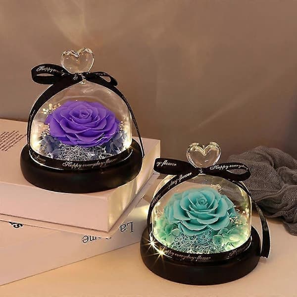 Evige Blomster I Hjerte Glas Kuppel Med Led Lys Evigt Bevarede Valentins Bryllupsgaver Til Kvinder