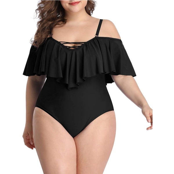 Plus Size Off Shoulder Badedragt til Kvinder med Mavekontrol