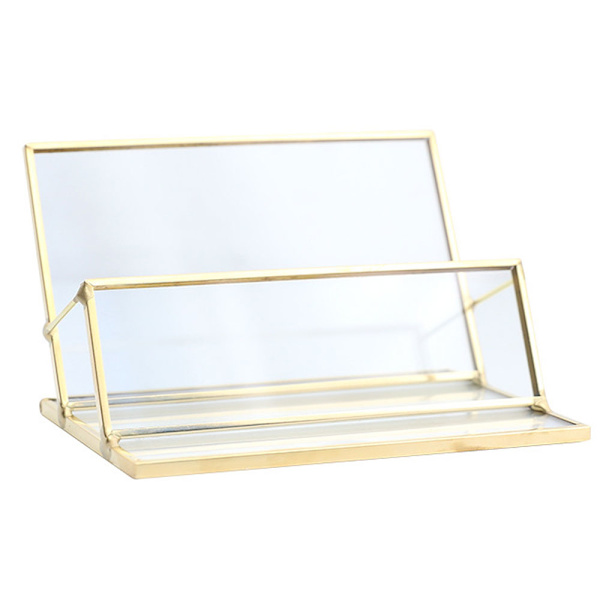 Glas Visitkort Holder Stativ Guld Kontor Navnekort Display Visitkort Organizer Opbevaring, 11*7*6.5cm