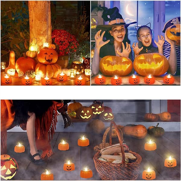 Flimrende telys, slitesterkt materiale gresskar telys for Halloween-tema