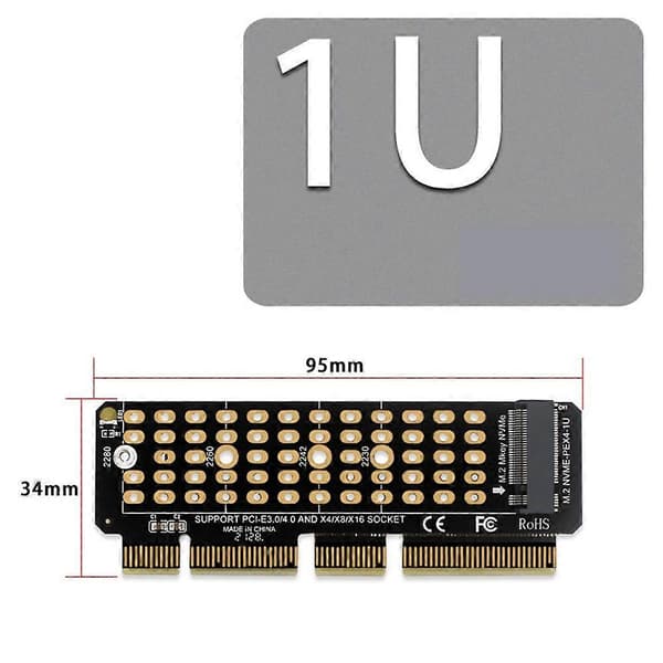 M.2 NVME till PCI-E 4.0 adapterkort M.2 M-KEY-plats stöder 1U-server