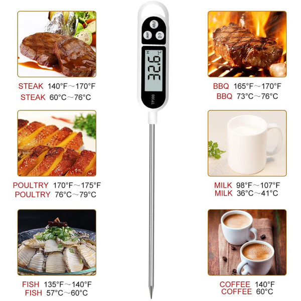 Digital kökstermometer Hushållstermometer Ugnstermometer Matlagningstermometer, lång sond, korrosionsskydd, ° C / ° F omkopplingsbar för