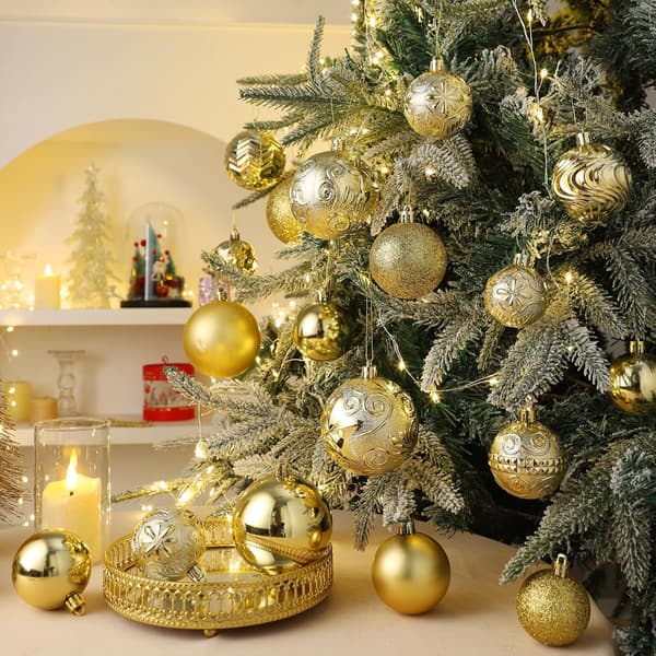 Sæt med 25 guld julekugler, perfekte til juletræer, højtider, bryllupper og fester Gold