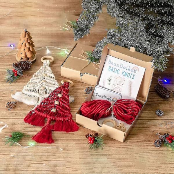 DIY-kit för julgransmakramé, handgjort DIY-set för vägghängd makraméjulgran, boho-dekoration