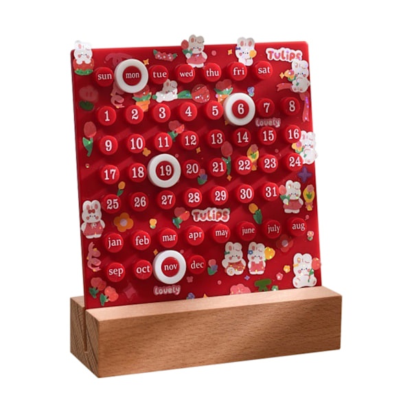 Skrivebords Dato Planlegger Integrert Formpressing Ring Bordkalender Ornamenter for DIY Hjem Stasjonær Dekorasjon Bjerk og ABS Rød