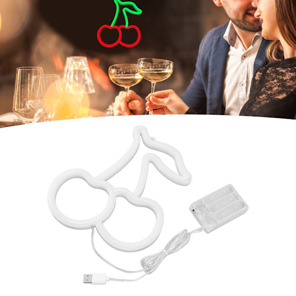 LED Neon Natlys Lampe USB-drevet Dekorativ Vægfrugts Neon Skiltlys til Bryllup Fest Rød Belysning Kirsebær Form