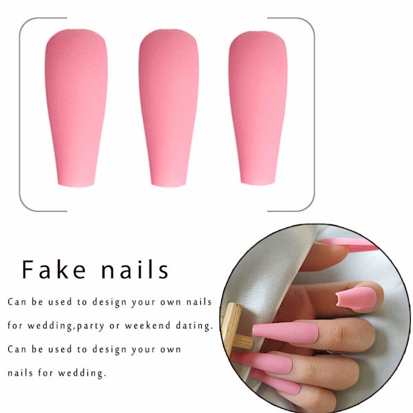 Super Lange Matte Tryk-På Negle Kiste Ballerina Solid Falske Negle Akryl Kunstige Negle Falske Negle Spidser til Kvinder og Piger 24Pcs (Hvid)