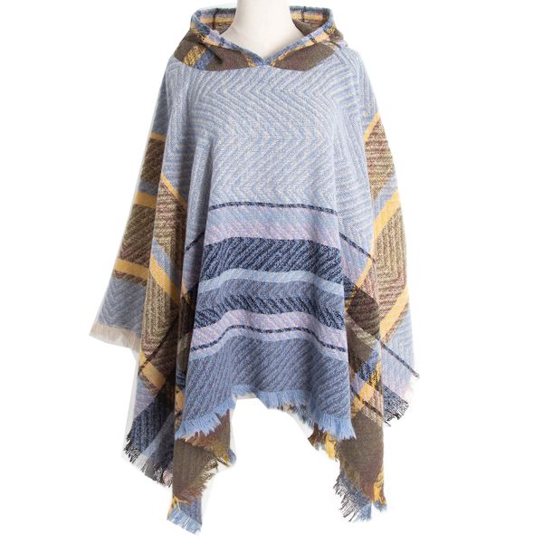 Dame Plaid Hetteskjerf Kappe Teppe Poncho Hetteskjerf