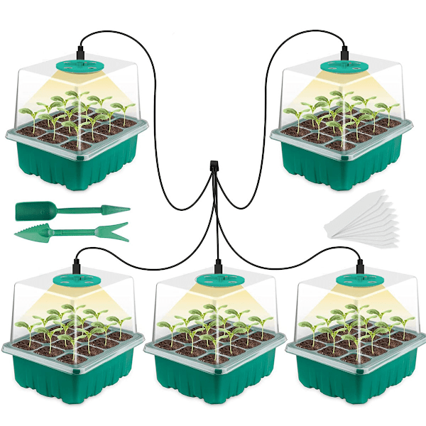 Seedling Oasis: Intelligent Fröstartkit, Fullspektrum LED Växtlampa För Förbättrad Tillväxt, Justerbar Ljusstyrka & Förhöjd Lockdesign, 5 st