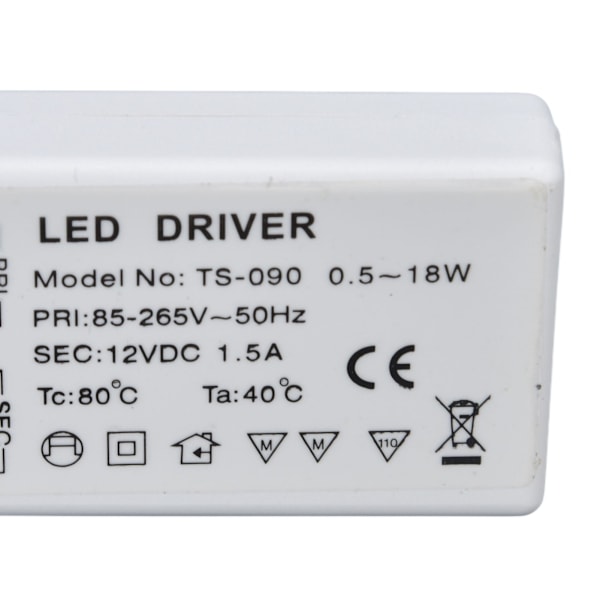 LED-transformator 18W 12VDC 1,5A konstantströms LED-drivrutin för skåpbelysning DIY-lampa AC 85‑265V