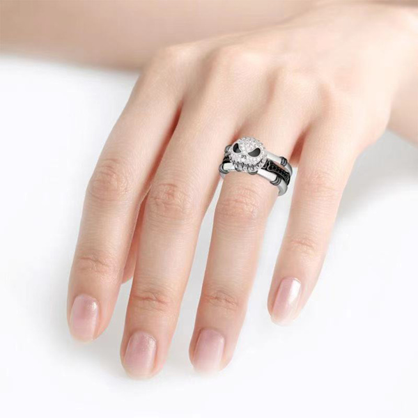 Sød Skelet Julering, Halloween Ring, Julenats Horror Ring, Rhinestone Finger Ring 2-i-1 Skelet Ring