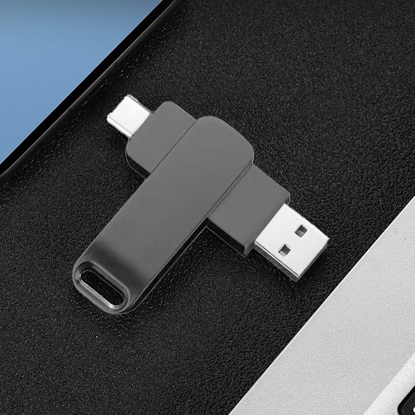 Puhelinmuistitikku USB 3.0 Type C 2-in-1 Metalli Kääntyvä Kannettava Flash-asema Tableteille Kuvien Tallennukseen Musta 128 Gt