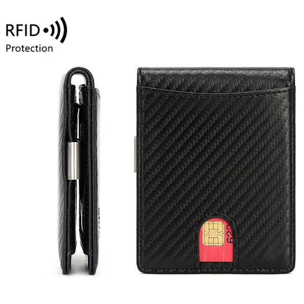 Herr Slim Plånbok 10 Kreditkortshållare Fack Läder Pengaclip RFID Blockering Bifold Framficka Liten Tunn Herr Plånbok Svart