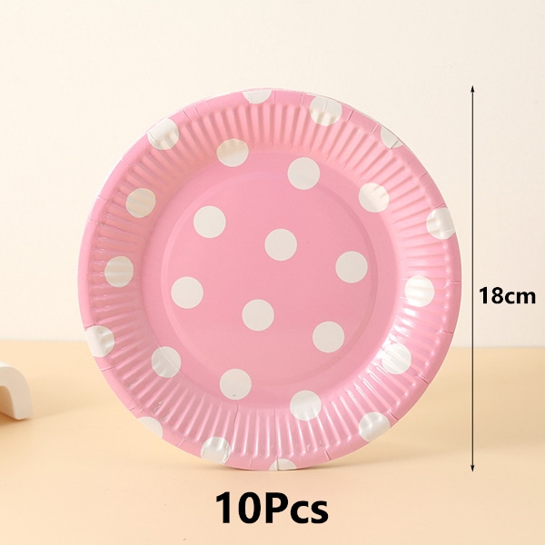 10 stk. Festtilbehør 7 tommer prikket papbakke kageplade engangs grillplade (Pink)