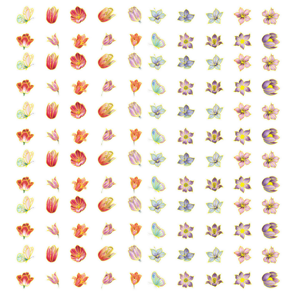 Diverse Flower Sparkle Sticker Sheet Pack, för Scrapbooking Bärbara datorer Journals Art DIY Craft, 120 Stickers