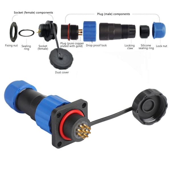 IP68 Vattentät Plugguttag Kvadratisk Flygkontakt Industriell Terminaladapter SP169 Stift (250V 5A)