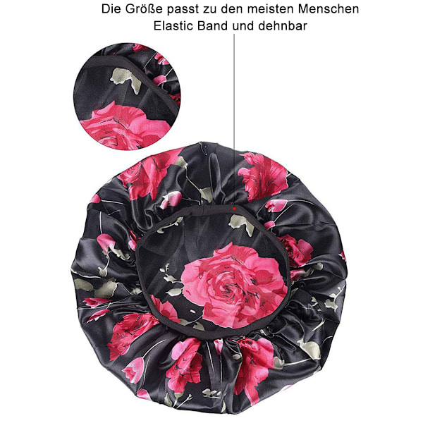 Satin sovmössa - enfärgad och stor blomma frisyr skyddande mössa - mjuk andningsbar band elastisk - 3-pack