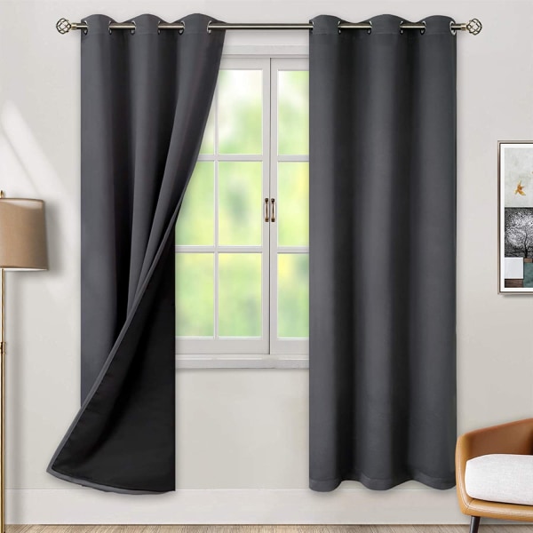 Thermal Insulated 100% Blackout Curtains for Bedroom with Black