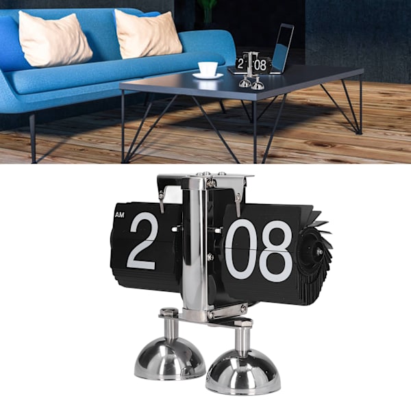 Flip-klokke med kvartsverk, høy nøyaktighet, retro stil, rustfritt stål, enkel betjening