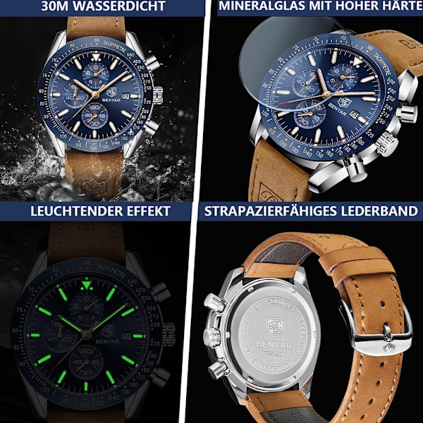 Klockor Herr Analog Kvarts Kronograf Herrklockor 30M Vattentät Luminous Datum Armbandsur Casual Business Designer Klockor Klassisk Elegant Present