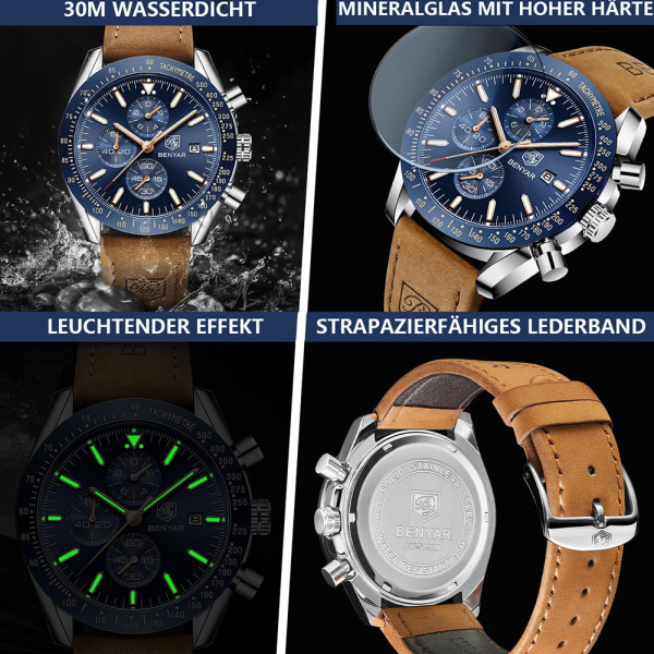 Klockor Herr Analog Quartz Chronograph Herrklockor 30M Vattentät Luminous Date Watch Casual Business Designerklockor Klassisk Elegant