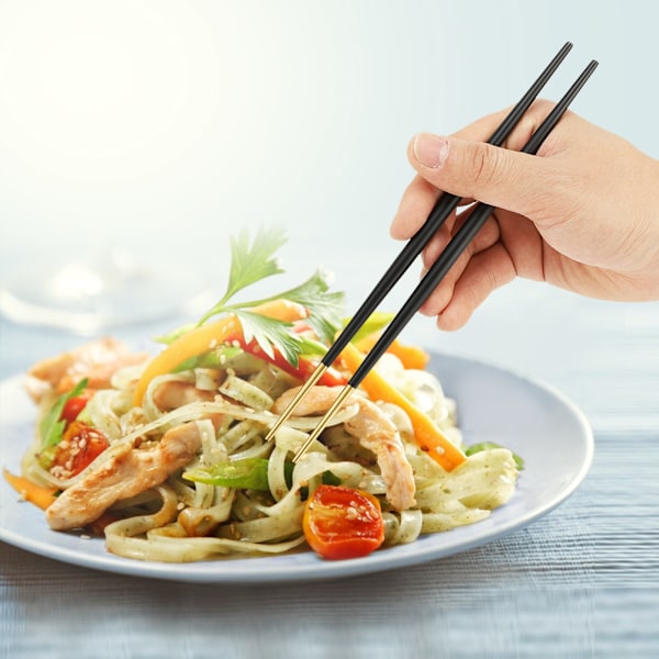 304 Rustfritt Stål Spisepinner Japansk Sushi Gull Spisepinner Servise Sett (Svart)