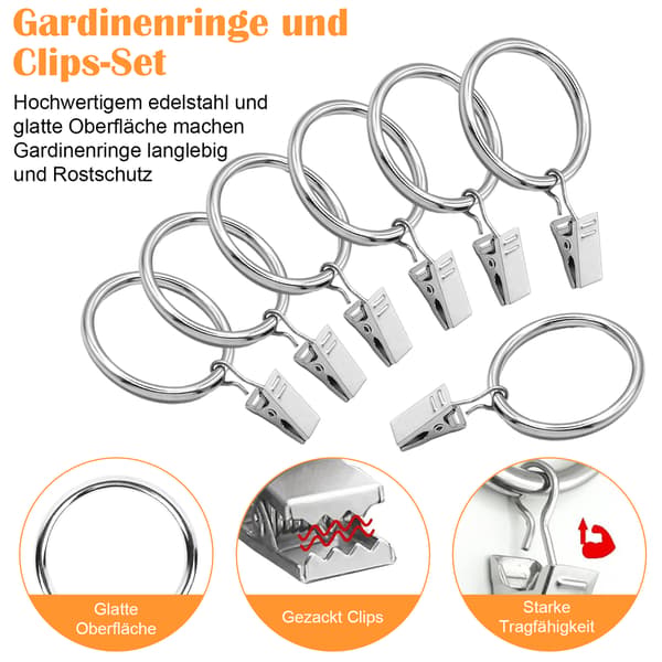 30 stk Gardinringe Tape Clips - Sølv 32mm